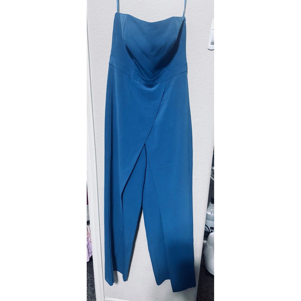White House Black Market Strapless Wrap Front Jumpsuit Teal Blue Size 6 Formal - Picture 2 of 7